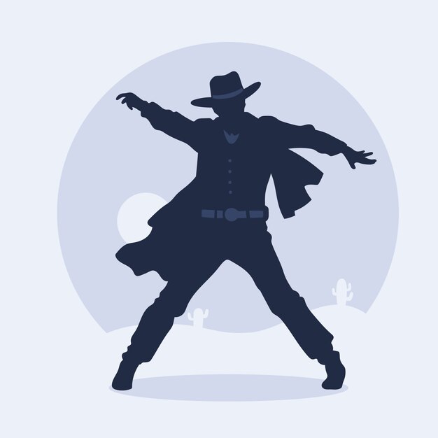 Silueta de vaquero bailando dibujada a mano