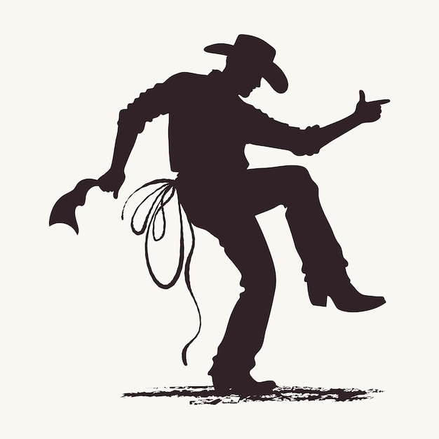 Silueta de vaquero bailando dibujada a mano
