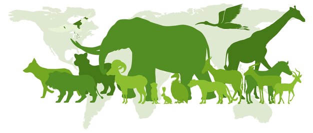 Silueta verde de animales salvajes