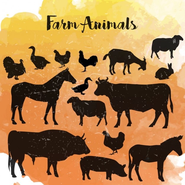 Vector gratuito siluetas de animales de granja