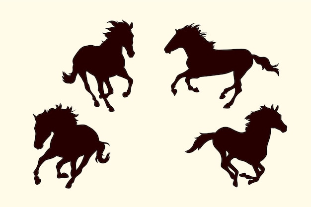 Vector gratuito siluetas de caballos de diseño plano