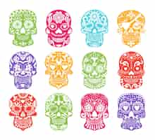 Vector gratuito siluetas de calaveras de azúcar de colores.