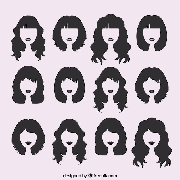 Vector gratuito siluetas de cortes de pelo femeninos