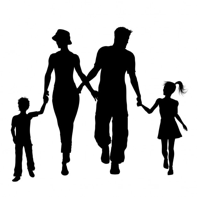 Vector gratuito siluetas de una familia caminando