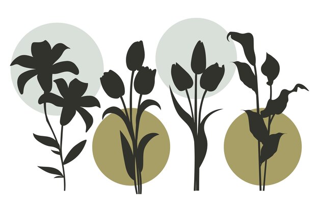Siluetas de flores de diseño plano dibujadas a mano