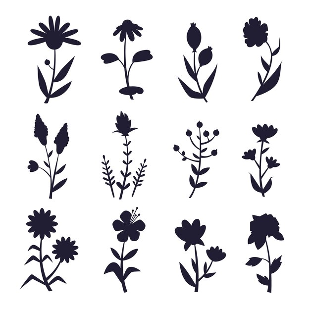 Siluetas de flores de diseño plano