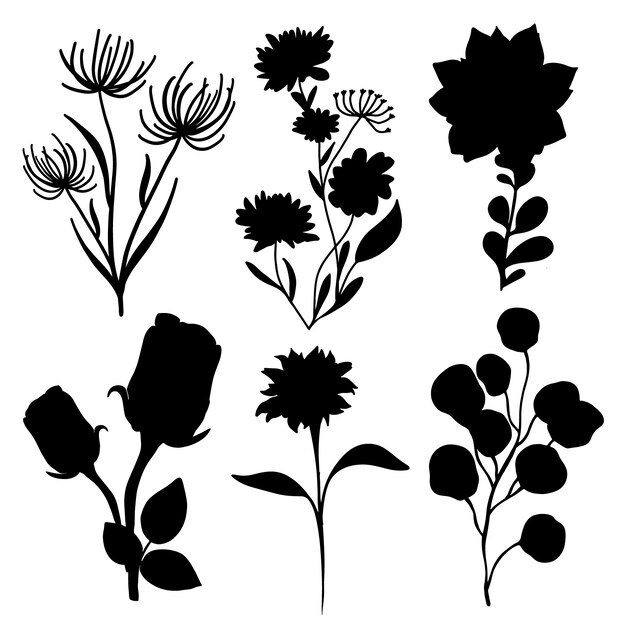 Siluetas de flores de diseño plano