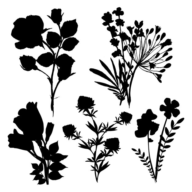 siluetas de flores de diseño plano