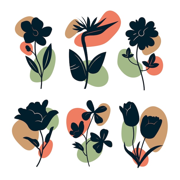 Vector gratuito siluetas de flores de diseño plano