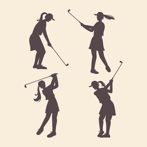 Vector gratuito siluetas de golfistas de diseño plano