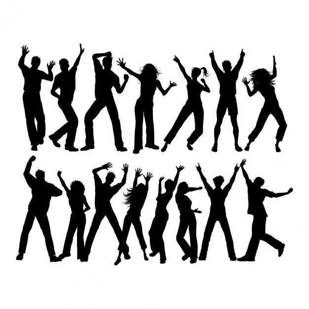 Vector gratuito siluetas de una gran cantidad de personas bailando