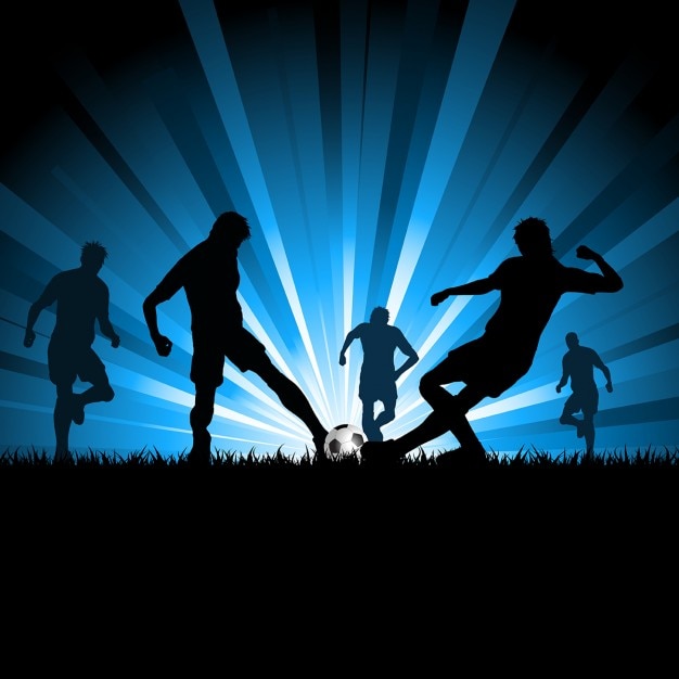 Vector gratuito siluetas de hombres jugando al fútbol