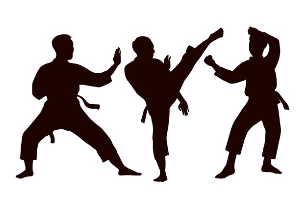 Siluetas de karate dibujadas a mano