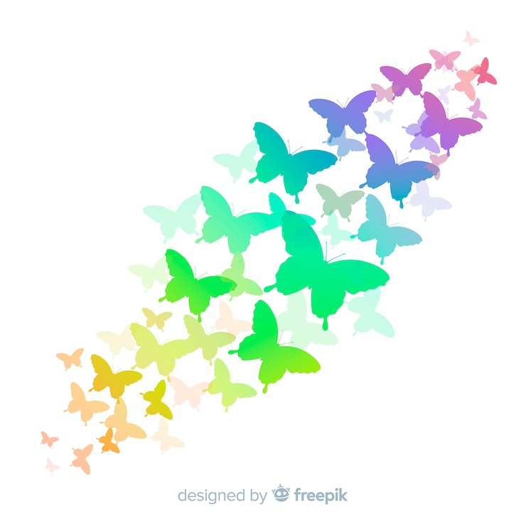 Vector gratuito siluetas de mariposas volando con degradado