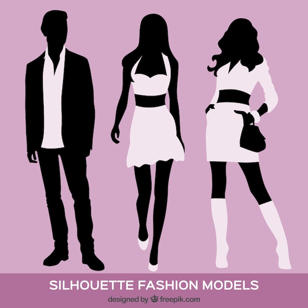 Vector gratuito siluetas de modelos de moda sobre fondo violeta