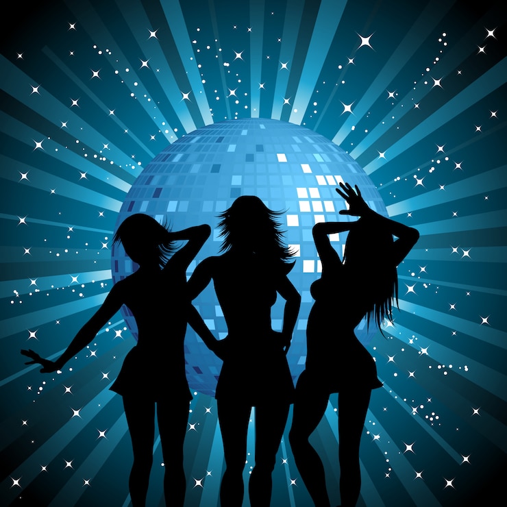 Vector gratuito siluetas de mujeres sexy en el fondo de la bola de espejo