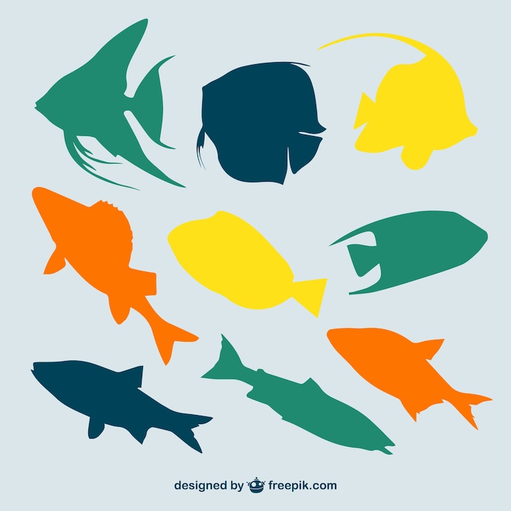 Vector gratuito siluetas de peces multicolores