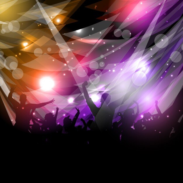 Vector gratuito siluetas de personas de fiesta en un fondo abstracto