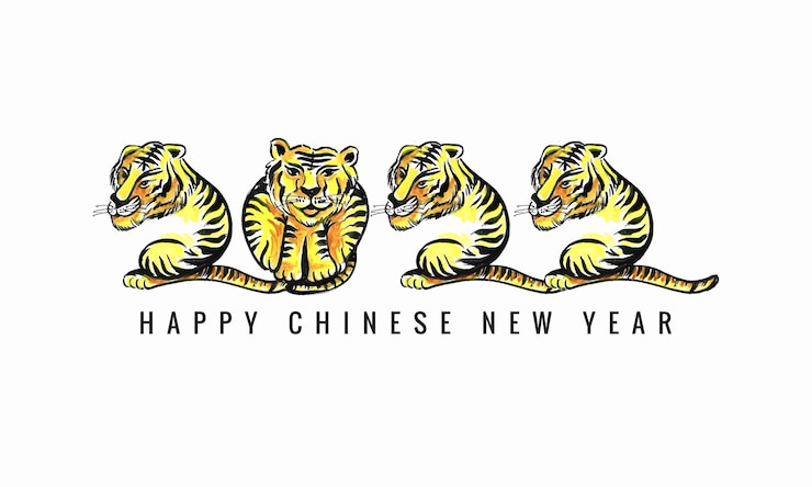 Vector gratuito símbolo del año nuevo chino 2022 decorado con un diseño de tarjeta con cara de tigre
