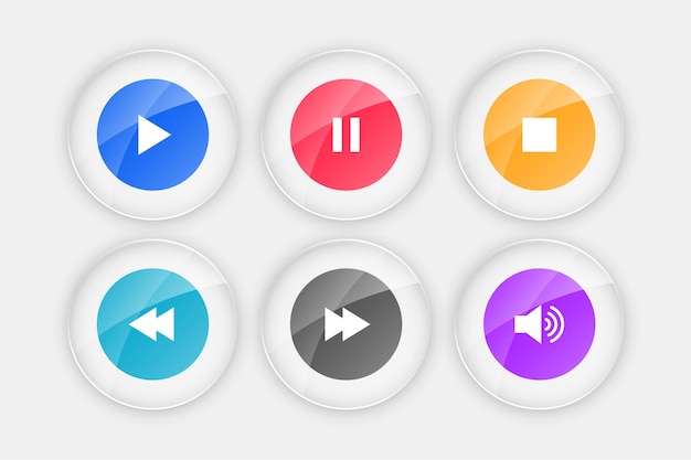símbolo de botón de reproductor de audio de colores en la colección