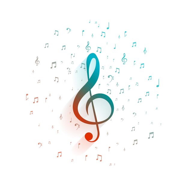 Símbolo de clave de sol sobre fondo blanco con notas musicales