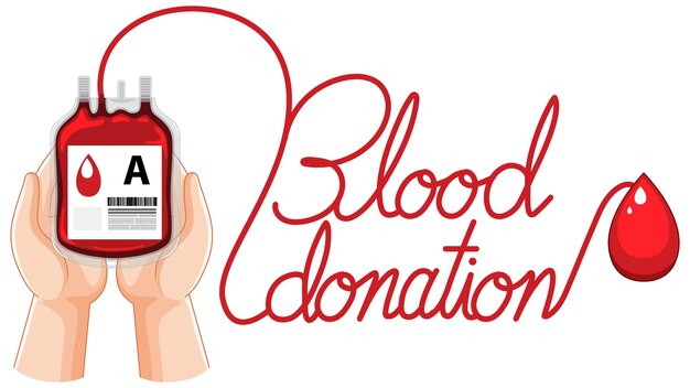Símbolo de donación de sangre con mano y bolsa de sangre.
