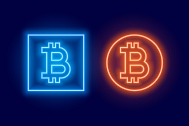 Símbolo del logotipo de dos bitcoins hecho en estilo neón
