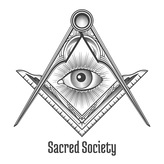 Símbolo masónico de escuadra y brújula. Mística ocultista esotérica, sociedad sagrada.
