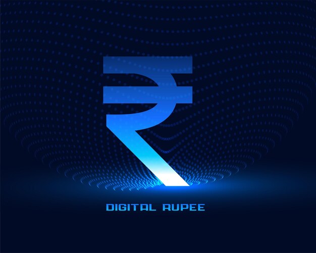 Símbolo de moneda digital de fondo de rupia india con efecto de luz