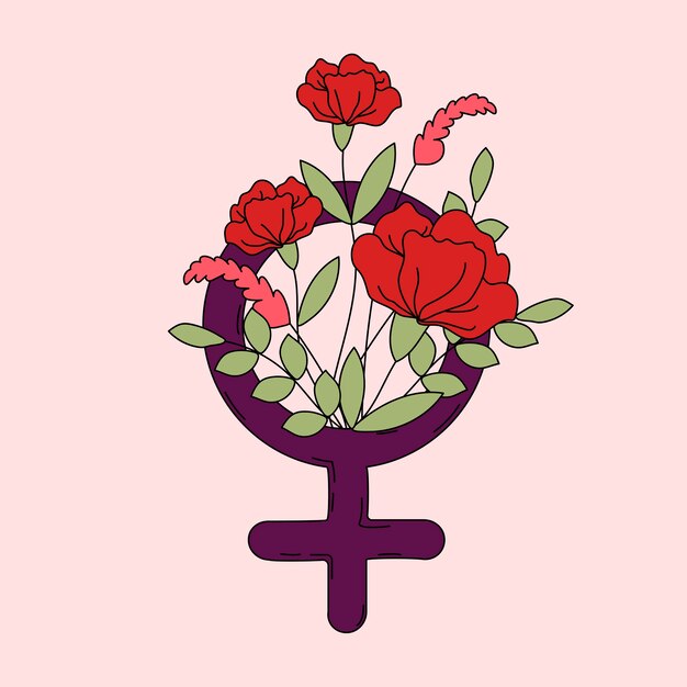 Símbolo de la mujer con el vector de flores y hojas