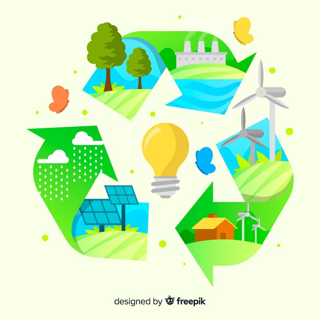 Símbolo de reciclaje con energías renovables