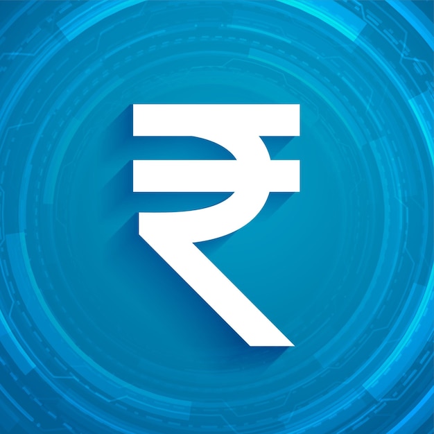 Símbolo de la rupia digital india sobre fondo azul.