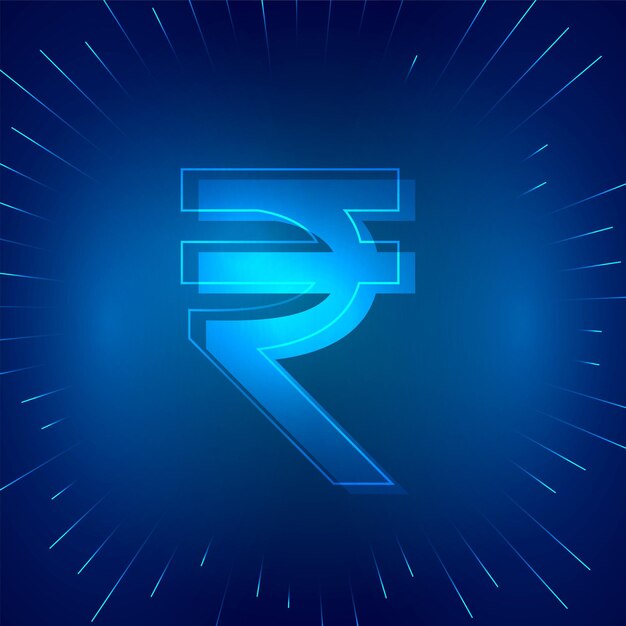 Símbolo de la rupia digital india sobre fondo azul.