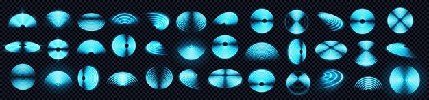 Símbolo de señal wifi azul 3D con efecto de luz de neón en fondo transparente Conjunto de señales de onda de tecnología inalámbrica Red de círculo de radar digital Diseño futurista Concepto de sistema de protección informática