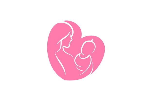 Símbolo de vector de logo de mamá y bebé. mamá abraza a su plantilla de logotipo infantil.