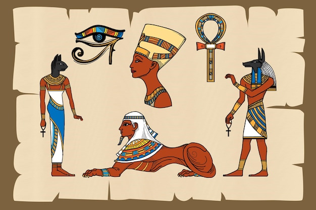 Símbolos del antiguo Egipto en papiro