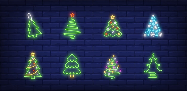 Símbolos del árbol de navidad en estilo neón