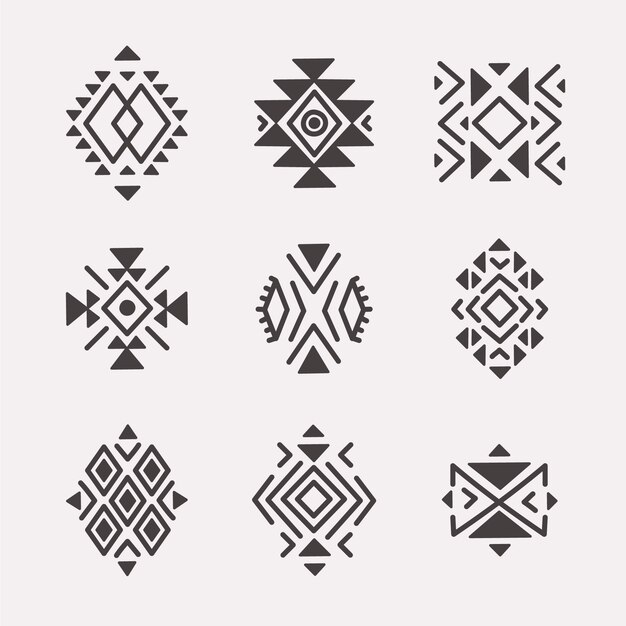 Símbolos aztecas de diseño plano