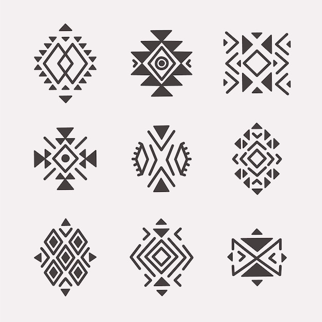 Símbolos aztecas de diseño plano
