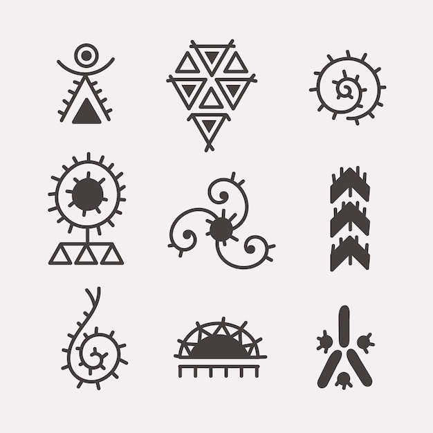 Símbolos aztecas de diseño plano