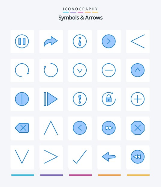 Símbolos creativos Flechas 25 Paquete de iconos azules como círculo girar círculo en el sentido de las agujas del reloj anterior