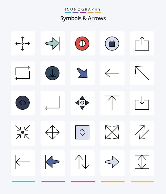 Símbolos creativos Flechas Paquete de iconos rellenos de 25 líneas, como símbolos de círculo de flecha, flecha repetida