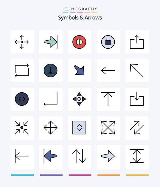 Símbolos creativos Flechas Paquete de iconos rellenos de 25 líneas, como símbolos de círculo de flecha, flecha repetida