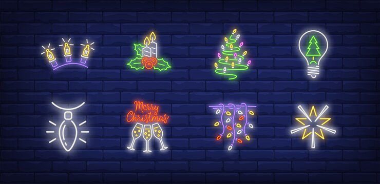 Vector gratuito símbolos de decoración de año nuevo en estilo neón