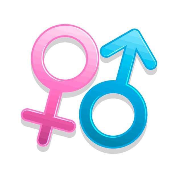 Símbolos femeninos masculinos de diseño plano