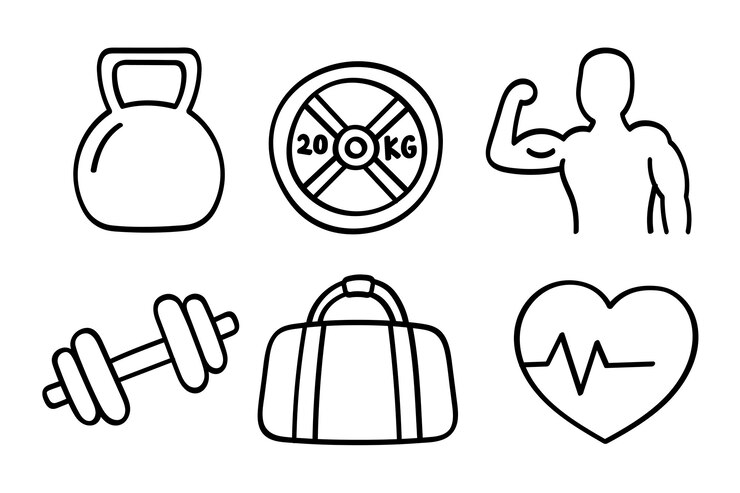 Vector gratuito símbolos del gimnasio estilo doodle