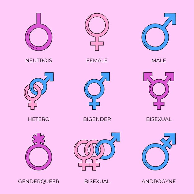 Símbolos lgbt dibujados a mano del mes del orgullo