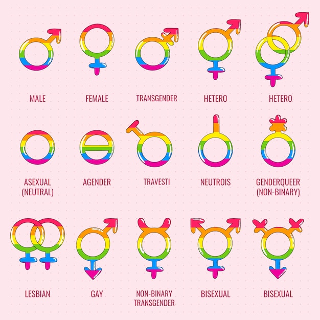 Símbolos lgbt dibujados a mano del mes del orgullo
