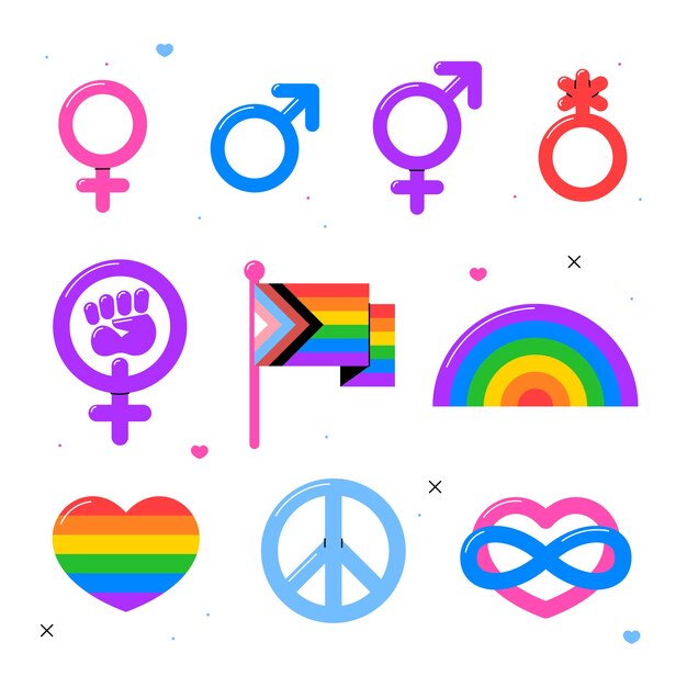 Símbolos lgbt dibujados a mano del mes del orgullo