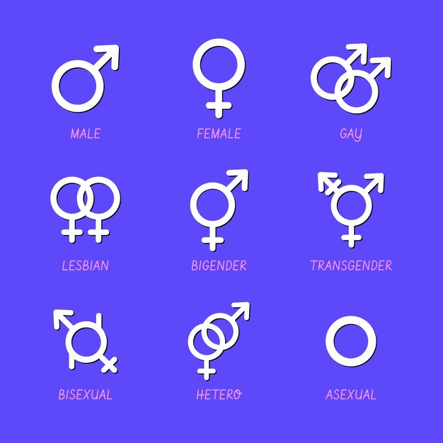 Símbolos lgbt planos dibujados a mano del mes del orgullo
